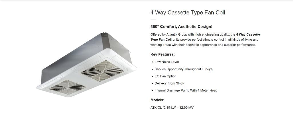 4 Way Cassette Type Fan Coil