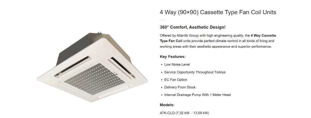 4 Way (90×90) Cassette Type Fan Coil Units