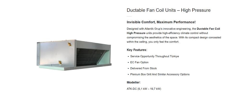 Ductable Fan Coil Units – High Pressure